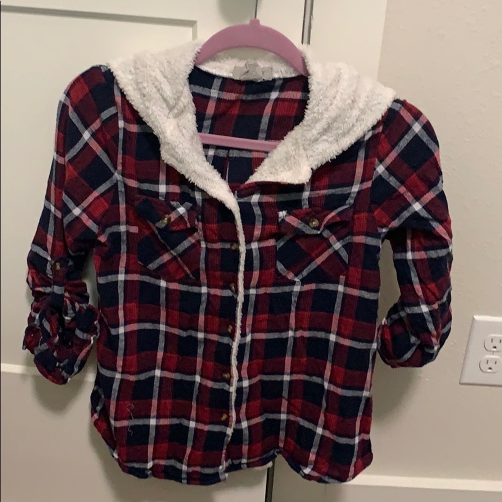 Plaid hooded top